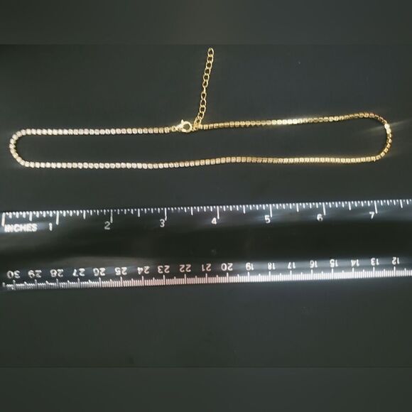 Choker Clear White Baguette Diamond Necklace 18K Gold over 925 Sterling Silver - Picture 6 of 7